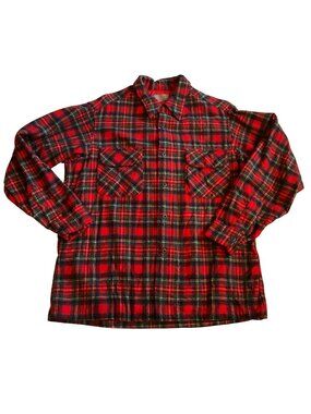 Vintage Pendleton Wool Plaid Board Shirt Sz L Red Black Long Sleeve USA Made Men